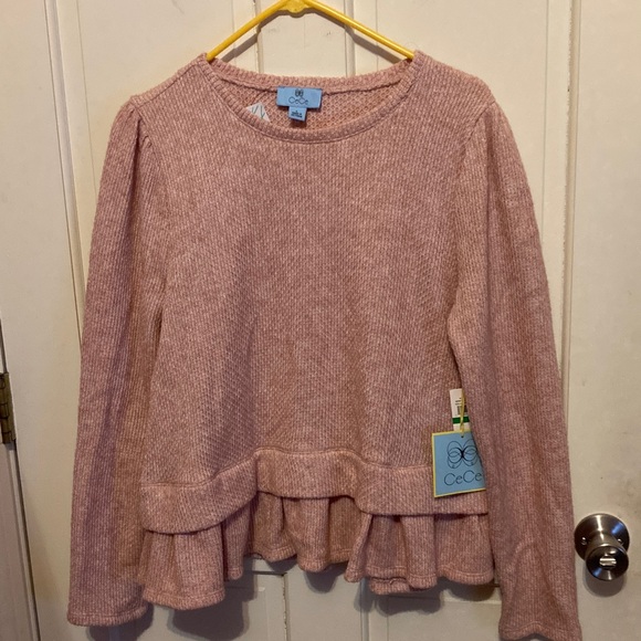 CeCe Blush Ruffle Hem Sweater Large - Picture 2 of 7